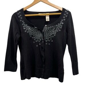 DKNY Jeans 90's Vintage black embellished cardigan sweater size M Holiday!‎